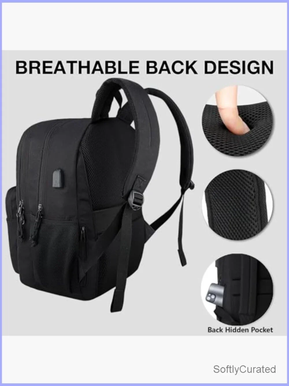 Anti-Theft Laptop Backpack with USB Charging Port, Water Resistant, Luggage